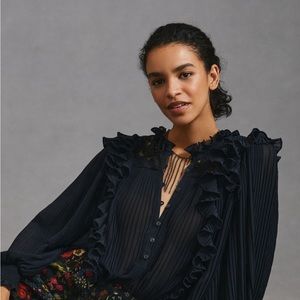 By Anthropology Pleated Raffled Blouse